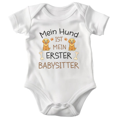 22Feels Unisex Babybody Bio-Baumwolle – Weiß mit Golden Retriever Babysitter – Geschenk zur Geburt, Babyparty oder zum 1. Geburtstag für Hunde-Fans-Baby Body-22Feels