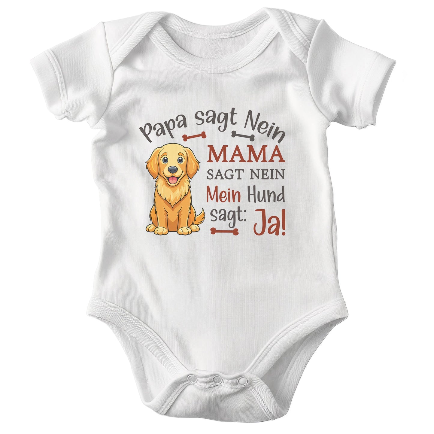 22Feels Unisex Babybody Bio-Baumwolle – Weiß mit Golden Retriever Ja Spruch – Geschenk zur Geburt, Babyparty oder zum 1. Geburtstag für Hunde-Fans-Baby Body-22Feels