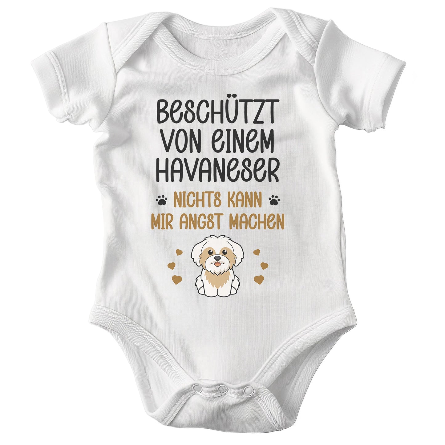 22Feels Unisex Babybody Bio-Baumwolle – Weiß mit Havaneser Beschützt Spruch – Geschenk zur Geburt, Babyparty oder zum 1. Geburtstag für Hunde-Fans-Baby Body-22Feels