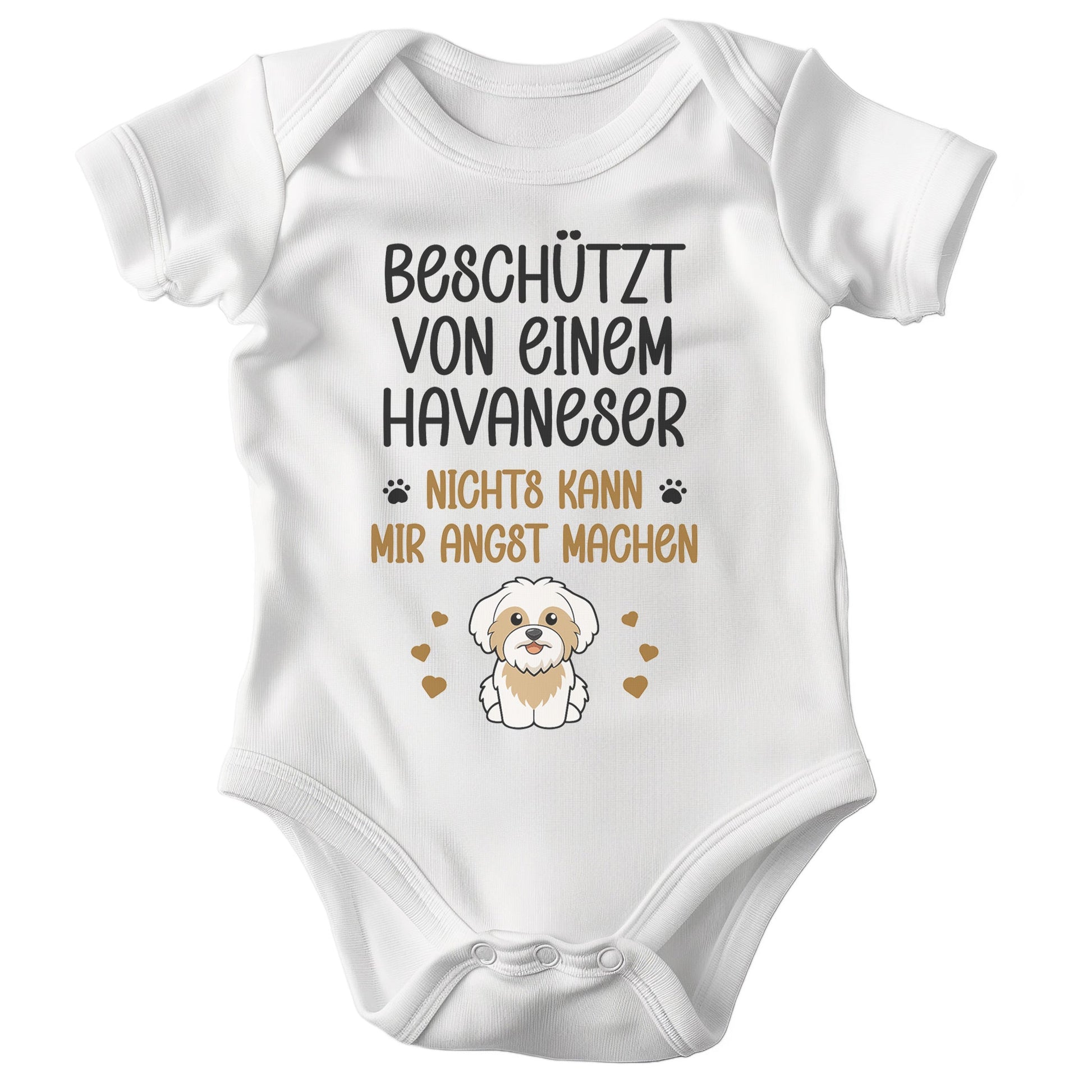 22Feels Unisex Babybody Bio-Baumwolle – Weiß mit Havaneser Beschützt Spruch – Geschenk zur Geburt, Babyparty oder zum 1. Geburtstag für Hunde-Fans-Baby Body-22Feels