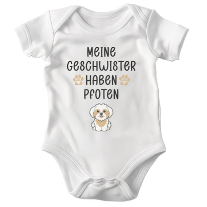 22Feels Unisex Babybody Bio-Baumwolle – Weiß mit Havaneser Geschwister Spruch – Geschenk zur Geburt, Babyparty oder zum 1. Geburtstag für Hunde-Fans-Baby Body-22Feels