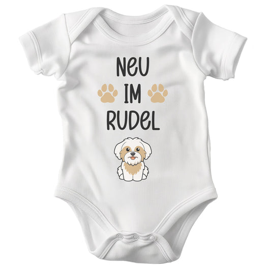 22Feels Unisex Babybody Bio-Baumwolle – Weiß mit Havaneser Neu im Rudel – Geschenk zur Geburt, Babyparty oder zum 1. Geburtstag für Hunde-Fans-Baby Body-22Feels