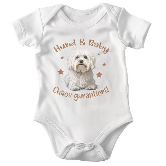22Feels Unisex Babybody Bio-Baumwolle – Weiß mit Havaneser Chaos Spruch – Geschenk zur Geburt, Babyparty oder zum 1. Geburtstag für Hunde-Fans-Baby Body-22Feels