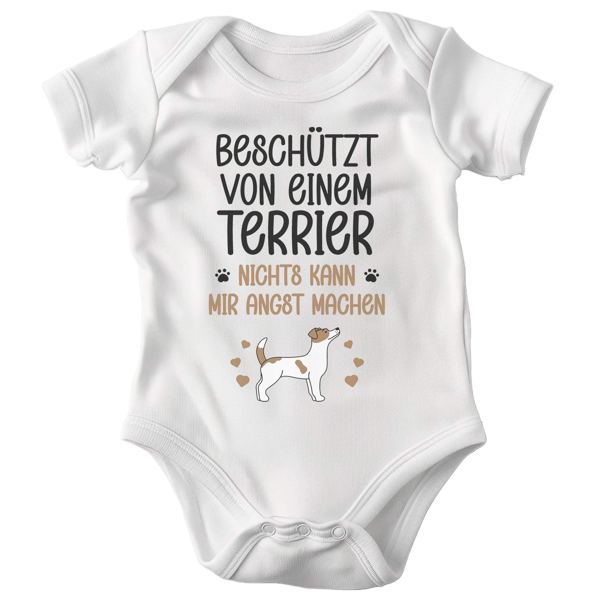 22Feels Unisex Babybody Bio-Baumwolle – Weiß mit Jack Russel Terrier Beschützt Spruch – Geschenk zur Geburt, Babyparty oder zum 1. Geburtstag für Hunde-Fans-Baby Body-22Feels