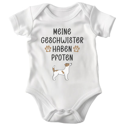 22Feels Unisex Babybody Bio-Baumwolle – Weiß mit Jack Russel Geschwister Spruch – Geschenk zur Geburt, Babyparty oder zum 1. Geburtstag für Hunde-Fans-Baby Body-22Feels