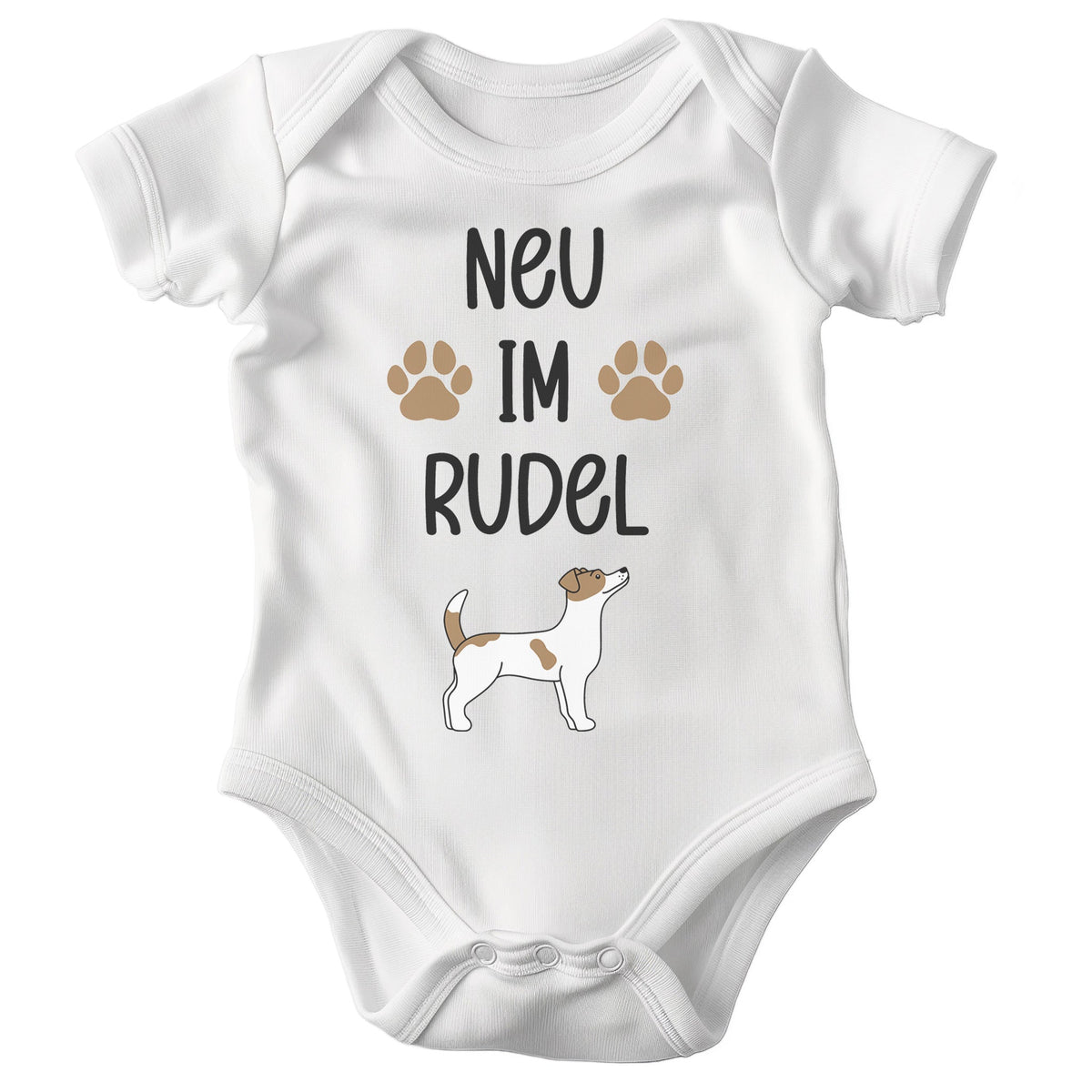 22Feels Unisex Babybody Bio-Baumwolle – Weiß mit Jack Russel Neu im Rudel – Geschenk zur Geburt, Babyparty oder zum 1. Geburtstag für Hunde-Fans-Baby Body-22Feels