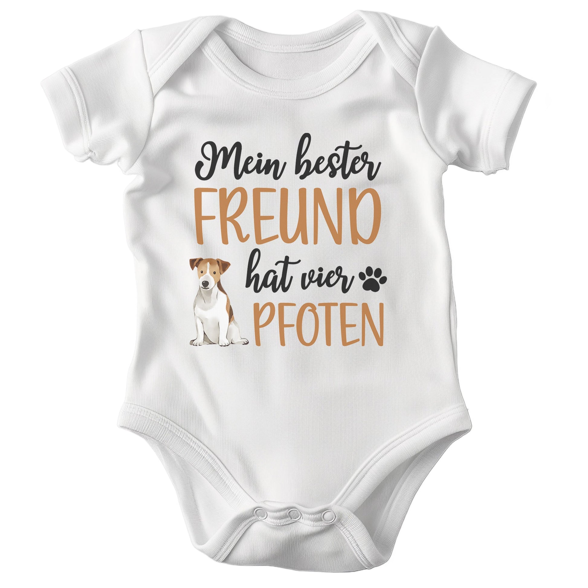 22Feels Unisex Babybody Bio-Baumwolle – Weiß mit Jack Russel Bester Freund – Geschenk zur Geburt, Babyparty oder zum 1. Geburtstag für Hunde-Fans-Baby Body-22Feels