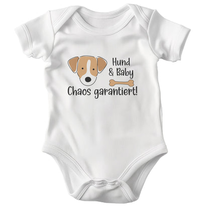 22Feels Unisex Babybody Bio-Baumwolle – Weiß mit Jack Russel Chaos Spruch – Geschenk zur Geburt, Babyparty oder zum 1. Geburtstag für Hunde-Fans-Baby Body-22Feels
