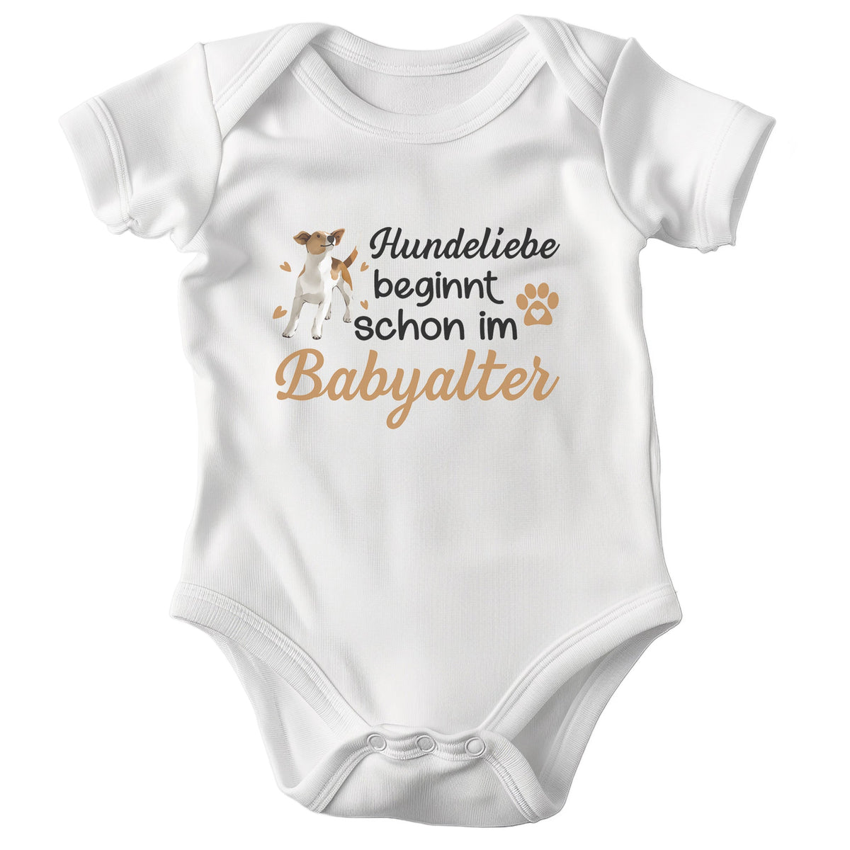 22Feels Unisex Babybody Bio-Baumwolle – Weiß mit Jack Russel Hundeliebe – Geschenk zur Geburt, Babyparty oder zum 1. Geburtstag für Hunde-Fans-Baby Body-22Feels