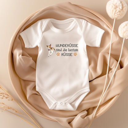 22Feels Unisex Babybody Bio-Baumwolle – Weiß mit Jack Russel Hundeküsse – Geschenk zur Geburt, Babyparty oder zum 1. Geburtstag für Hunde-Fans-Baby Body-22Feels