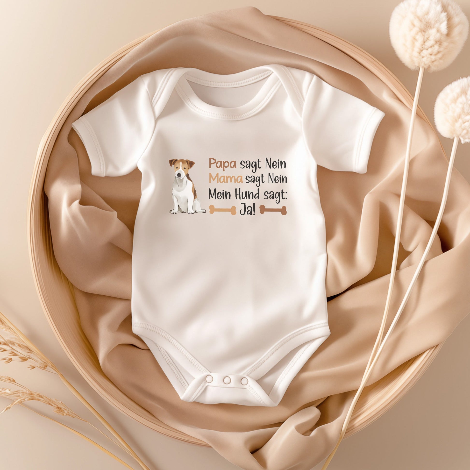 22Feels Unisex Babybody Bio-Baumwolle – Weiß mit Jack Russel Ja Spruch – Geschenk zur Geburt, Babyparty oder zum 1. Geburtstag für Hunde-Fans-Baby Body-22Feels