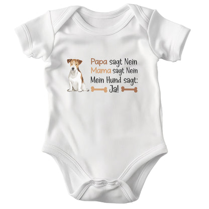 22Feels Unisex Babybody Bio-Baumwolle – Weiß mit Jack Russel Ja Spruch – Geschenk zur Geburt, Babyparty oder zum 1. Geburtstag für Hunde-Fans-Baby Body-22Feels