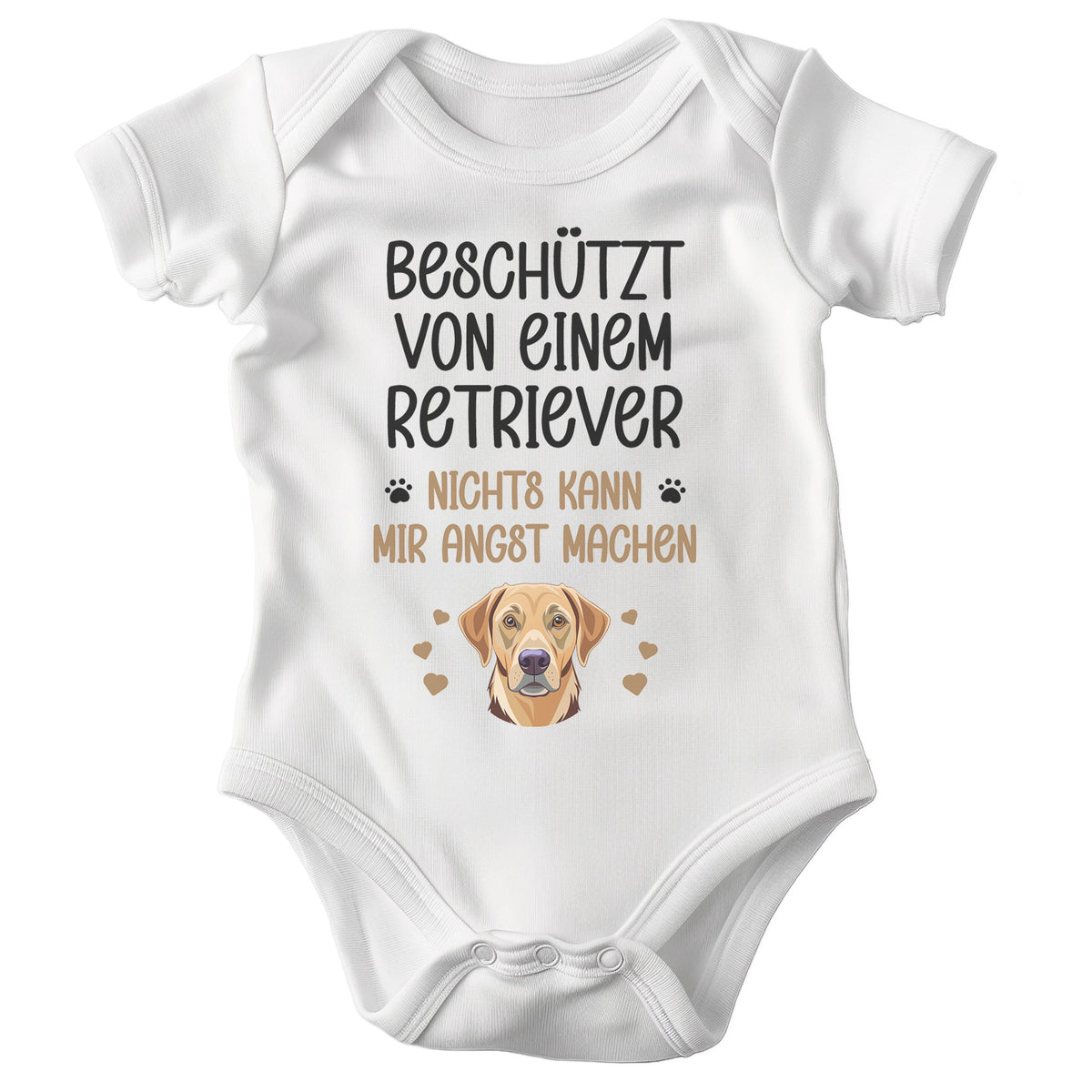 22Feels Unisex Babybody Bio-Baumwolle – Weiß mit Labrador Beschützt Spruch – Geschenk zur Geburt, Babyparty oder zum 1. Geburtstag für Hunde-Fans-Baby Body-22Feels