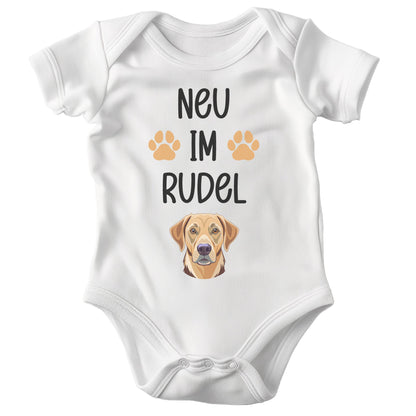 22Feels Unisex Babybody Bio-Baumwolle – Weiß mit Labrador Neu im Rudel – Geschenk zur Geburt, Babyparty oder zum 1. Geburtstag für Hunde-Fans-Baby Body-22Feels