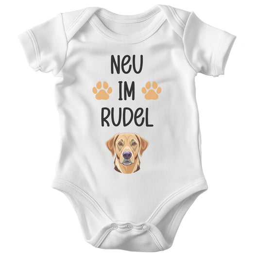 22Feels Unisex Babybody Bio-Baumwolle – Weiß mit Labrador Neu im Rudel – Geschenk zur Geburt, Babyparty oder zum 1. Geburtstag für Hunde-Fans-Baby Body-22Feels