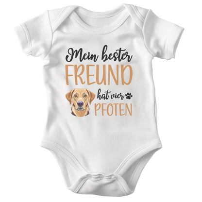 22Feels Unisex Babybody Bio-Baumwolle – Weiß mit Labrador Bester Freund – Geschenk zur Geburt, Babyparty oder zum 1. Geburtstag für Hunde-Fans-Baby Body-22Feels