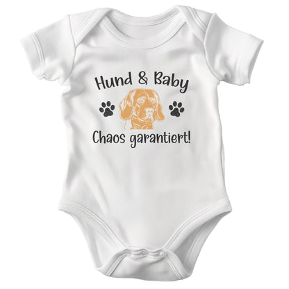 22Feels Unisex Babybody Bio-Baumwolle – Weiß mit Labrador Chaos Spruch – Geschenk zur Geburt, Babyparty oder zum 1. Geburtstag für Hunde-Fans-Baby Body-22Feels