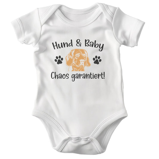 22Feels Unisex Babybody Bio-Baumwolle – Weiß mit Labrador Chaos Spruch – Geschenk zur Geburt, Babyparty oder zum 1. Geburtstag für Hunde-Fans-Baby Body-22Feels