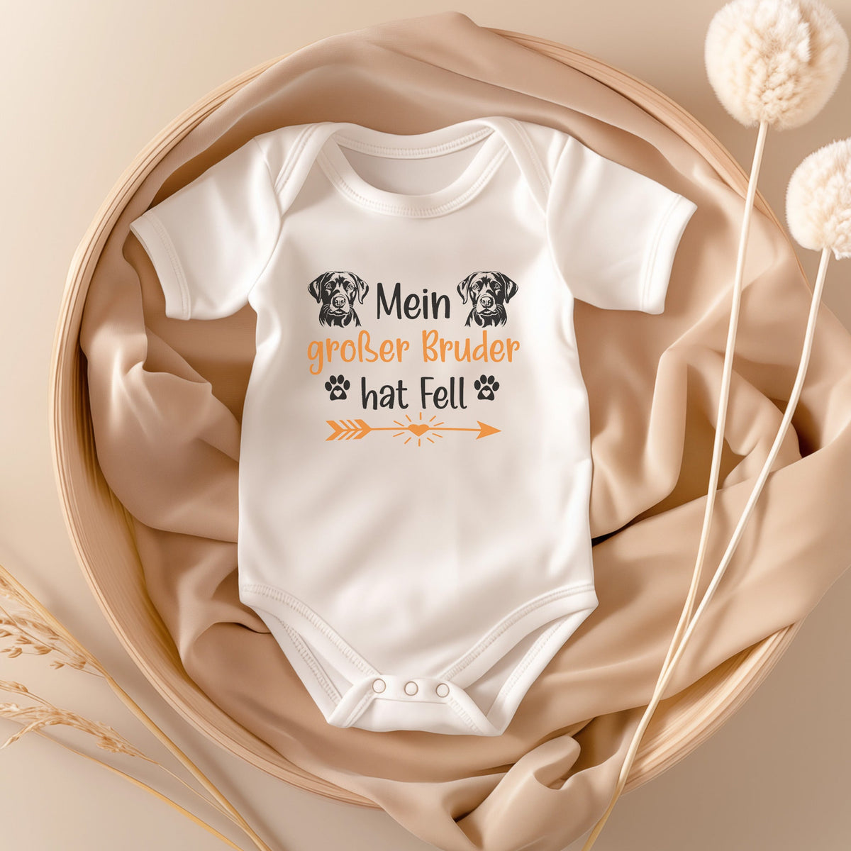 22Feels Unisex Babybody Bio-Baumwolle – Weiß mit Labrador Großer Bruder – Geschenk zur Geburt, Babyparty oder zum 1. Geburtstag für Hunde-Fans-Baby Body-22Feels