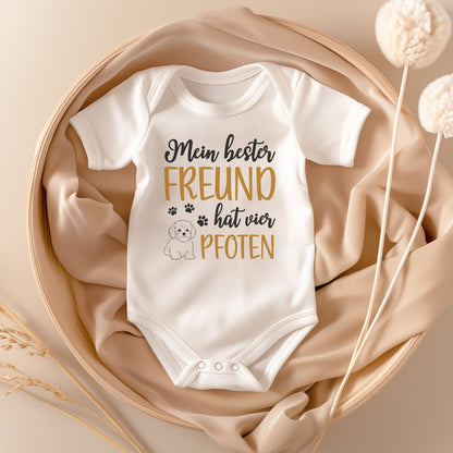 22Feels Unisex Babybody Bio-Baumwolle – Weiß mit Malteser Freund Motiv – Geschenk zur Geburt, Babyparty oder zum 1. Geburtstag-Baby Body-22Feels