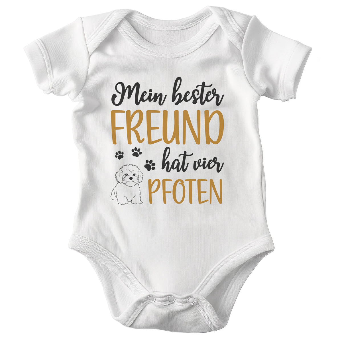 22Feels Unisex Babybody Bio-Baumwolle – Weiß mit Malteser Freund Motiv – Geschenk zur Geburt, Babyparty oder zum 1. Geburtstag-Baby Body-22Feels