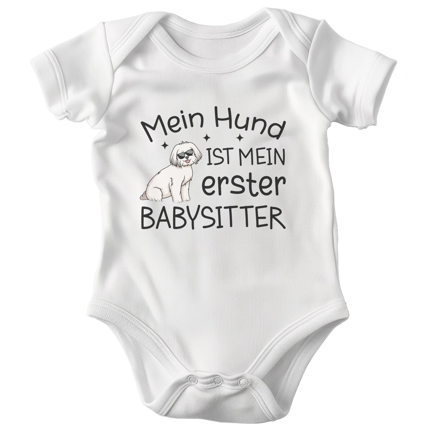 22Feels Unisex Babybody Bio-Baumwolle – Weiß mit Malteser Security Motiv – Geschenk für Hunde-Fans zur Geburt oder Babyparty-Baby Body-22Feels