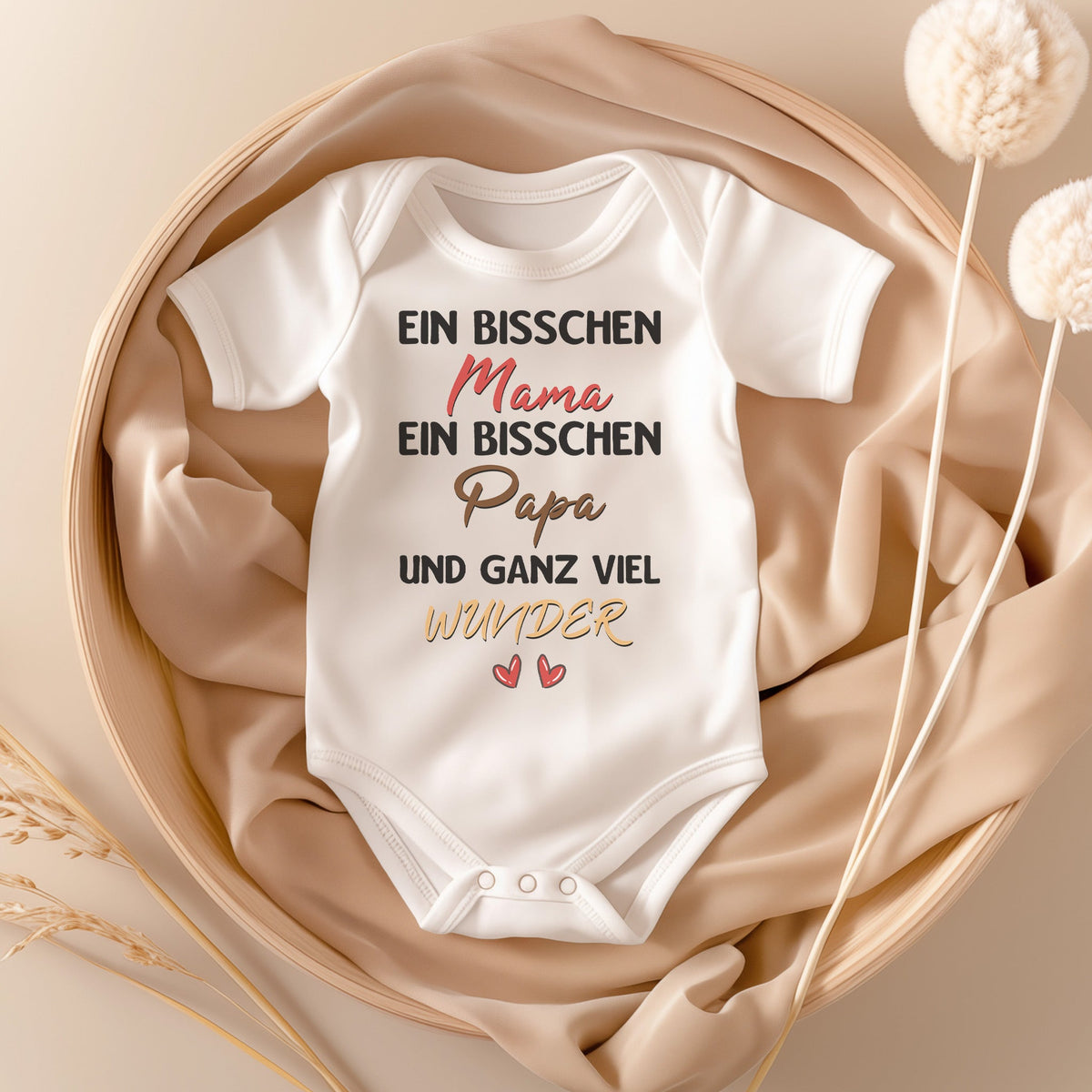 22Feels Unisex Babybody Bio-Baumwolle – Weiß mit Herz & Wunder Spruch – Geschenk zur Geburt, Babyparty oder zum 1. Geburtstag-Baby Body-22Feels