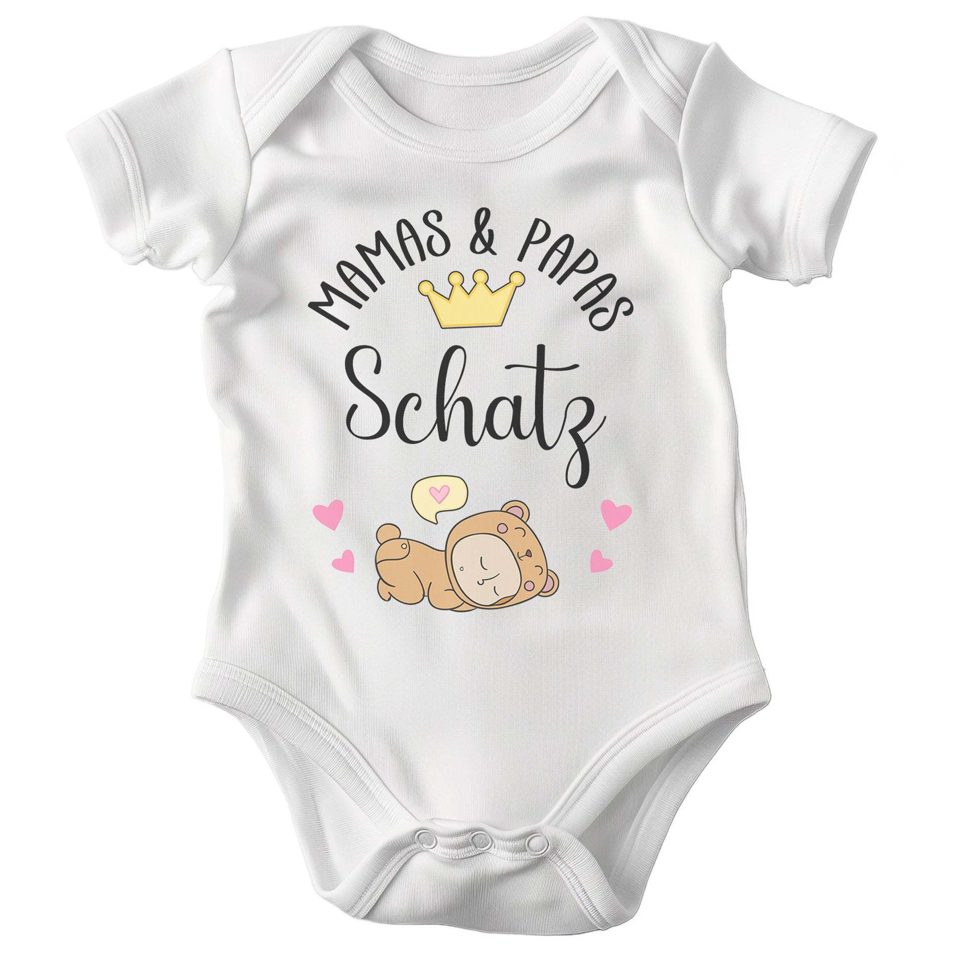 22Feels Unisex Babybody Bio-Baumwolle – Weiß mit Mama & Papas Schatz Spruch – Geschenk zur Geburt, Babyparty oder zum 1. Geburtstag-Baby Body-22Feels