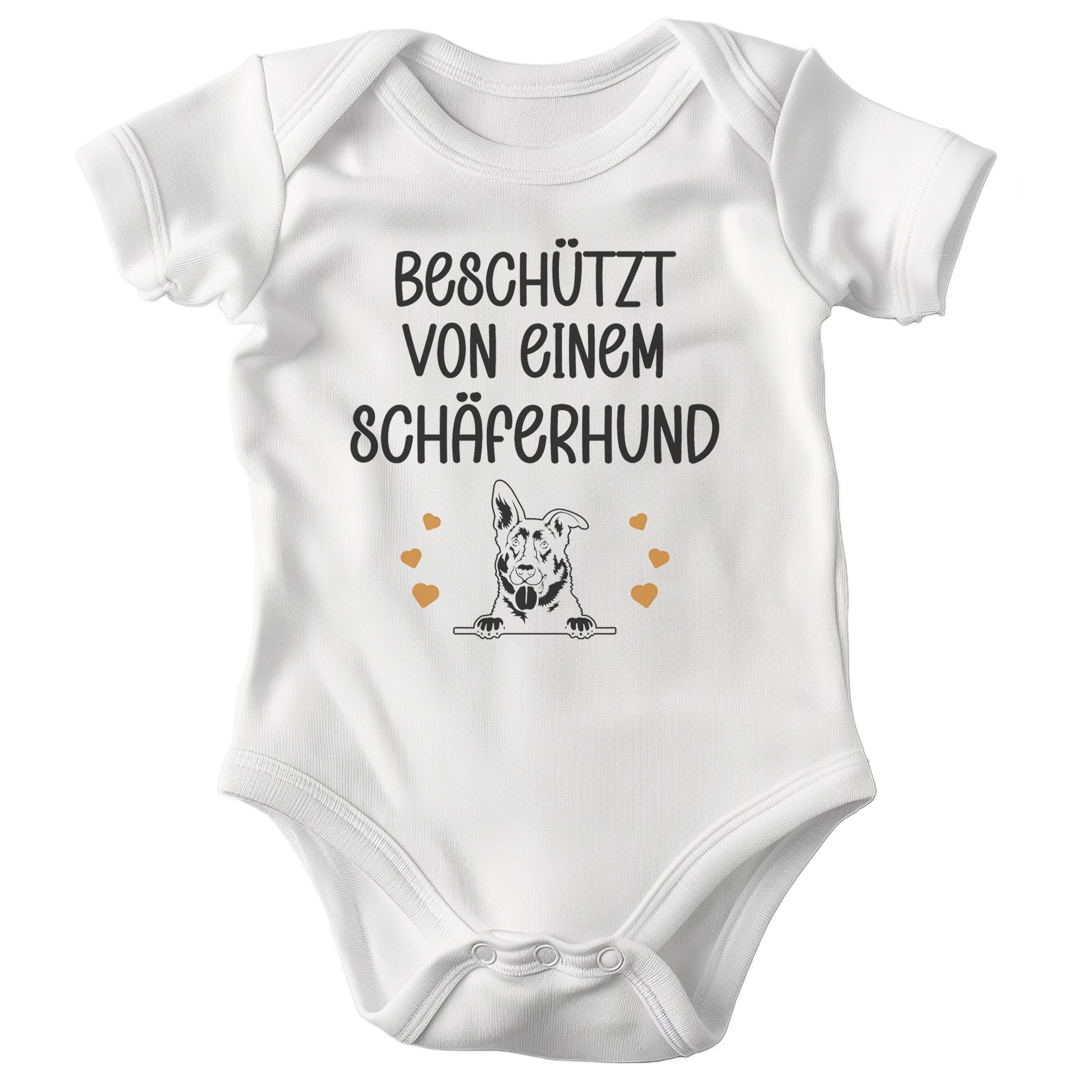 22Feels Unisex Babybody Bio-Baumwolle – Weiß mit Schäferhund Beschützt Spruch – Geschenk für Hunde-Fans zur Geburt oder Babyparty-Baby Body-22Feels