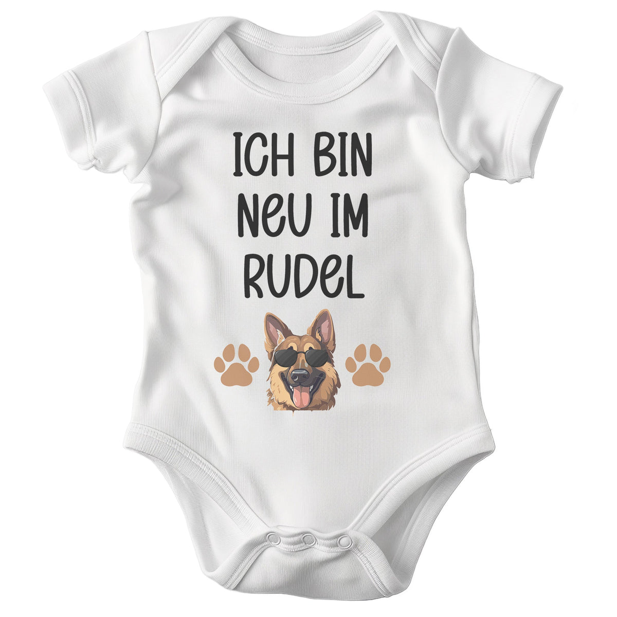 22Feels Unisex Babybody Bio-Baumwolle – Weiß mit Schäferhund Neu Im Rudel Motiv – Geschenk zur Geburt, Babyparty oder zum 1. Geburtstag-Baby Body-22Feels