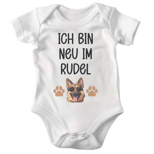 22Feels Unisex Babybody Bio-Baumwolle – Weiß mit Schäferhund Neu Im Rudel Motiv – Geschenk zur Geburt, Babyparty oder zum 1. Geburtstag-Baby Body-22Feels