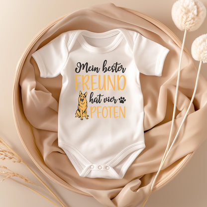 22Feels Unisex Babybody Bio-Baumwolle – Weiß mit Schäferhund Freund Motiv – Geschenk zur Geburt, Babyparty oder zum 1. Geburtstag-Baby Body-22Feels