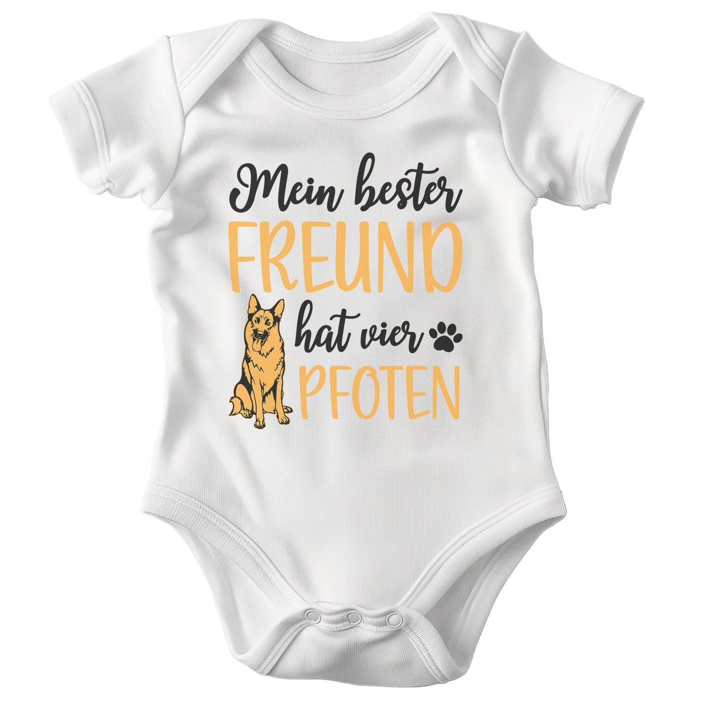 22Feels Unisex Babybody Bio-Baumwolle – Weiß mit Schäferhund Freund Motiv – Geschenk zur Geburt, Babyparty oder zum 1. Geburtstag-Baby Body-22Feels