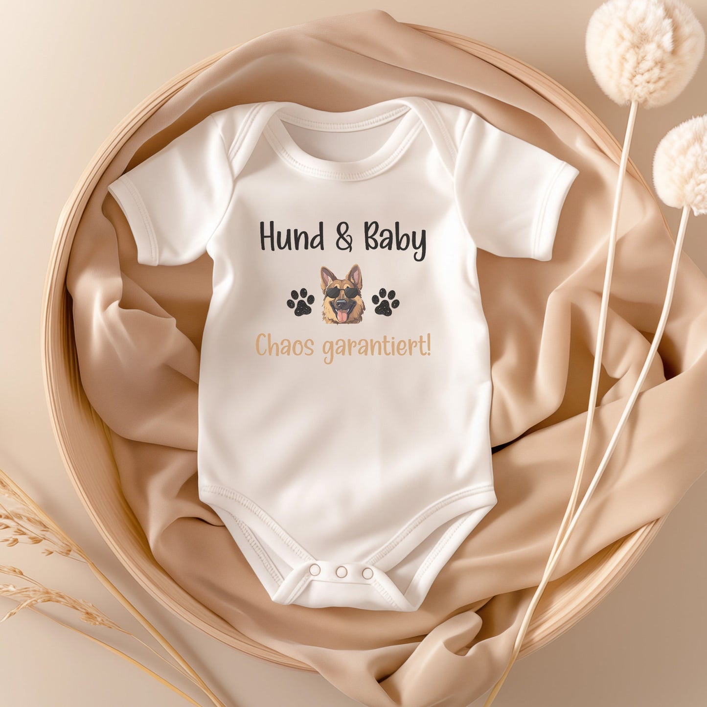 22Feels Unisex Babybody Bio-Baumwolle – Weiß mit Schäferhund Hundeküsse Spruch – Geschenk für Hunde-Fans zur Geburt oder Babyparty-Baby Body-22Feels