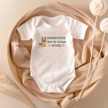 22Feels Unisex Babybody Bio-Baumwolle – Weiß mit Schäferhund Küsse Motiv – Geschenk für Hunde-Fans zur Geburt oder Babyparty-Baby Body-22Feels