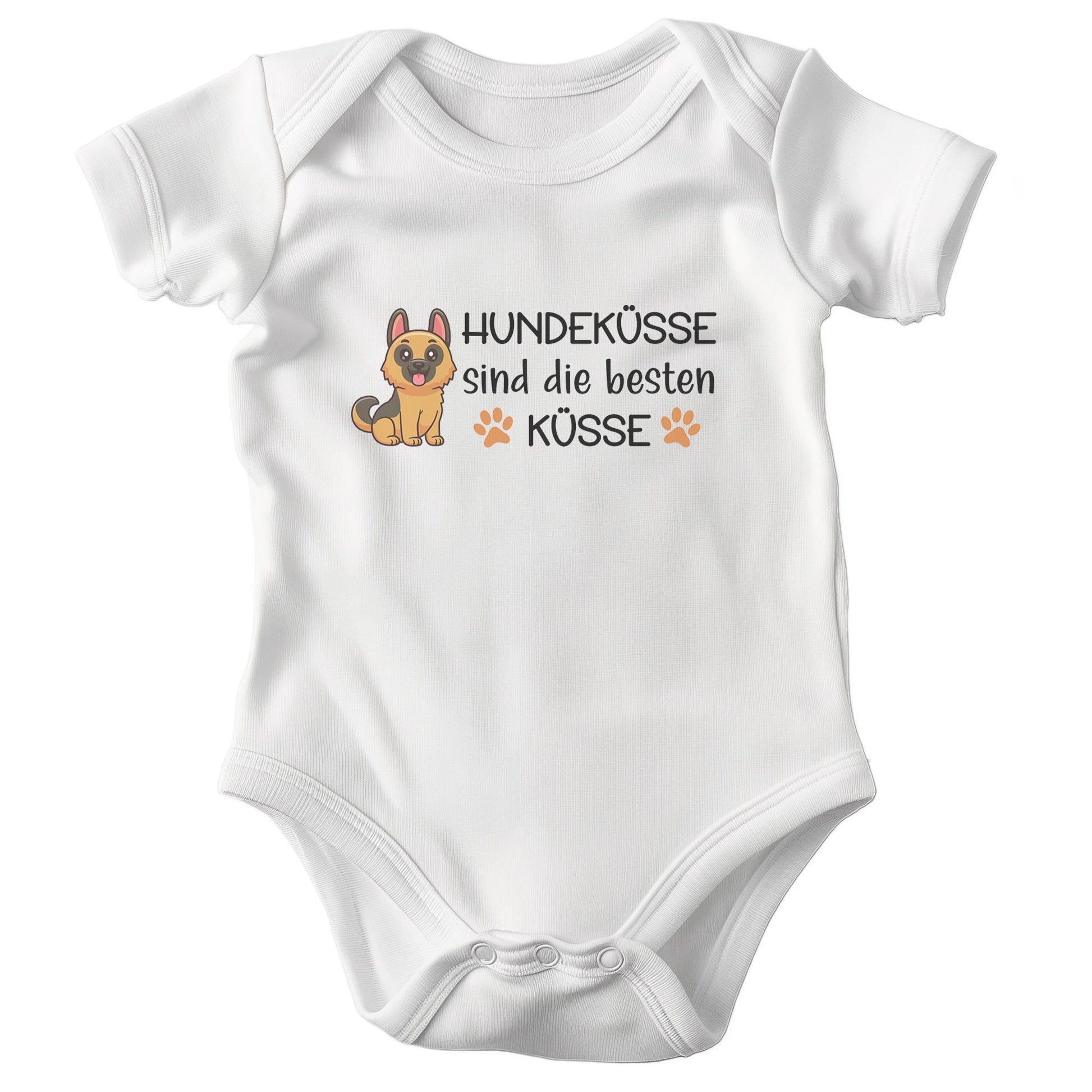 22Feels Unisex Babybody Bio-Baumwolle – Weiß mit Schäferhund Küsse Motiv – Geschenk für Hunde-Fans zur Geburt oder Babyparty-Baby Body-22Feels