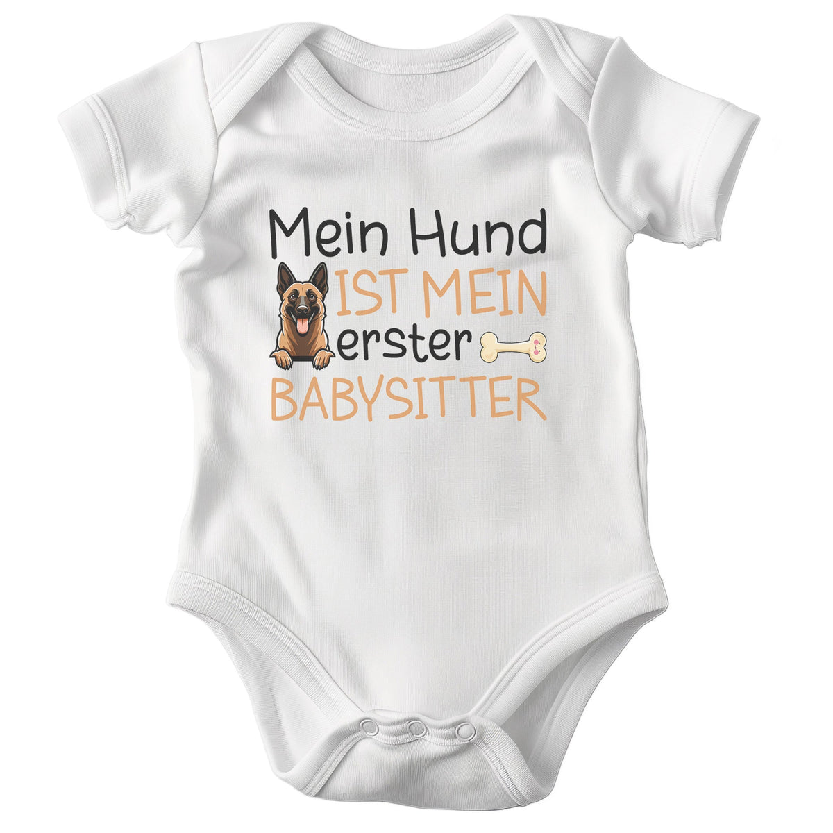 22Feels Unisex Babybody Bio-Baumwolle – Weiß mit Babysitter Schäferhund – Geschenk zur Geburt, Babyparty oder zum 1. Geburtstag für Hunde-Fans-Baby Body-22Feels