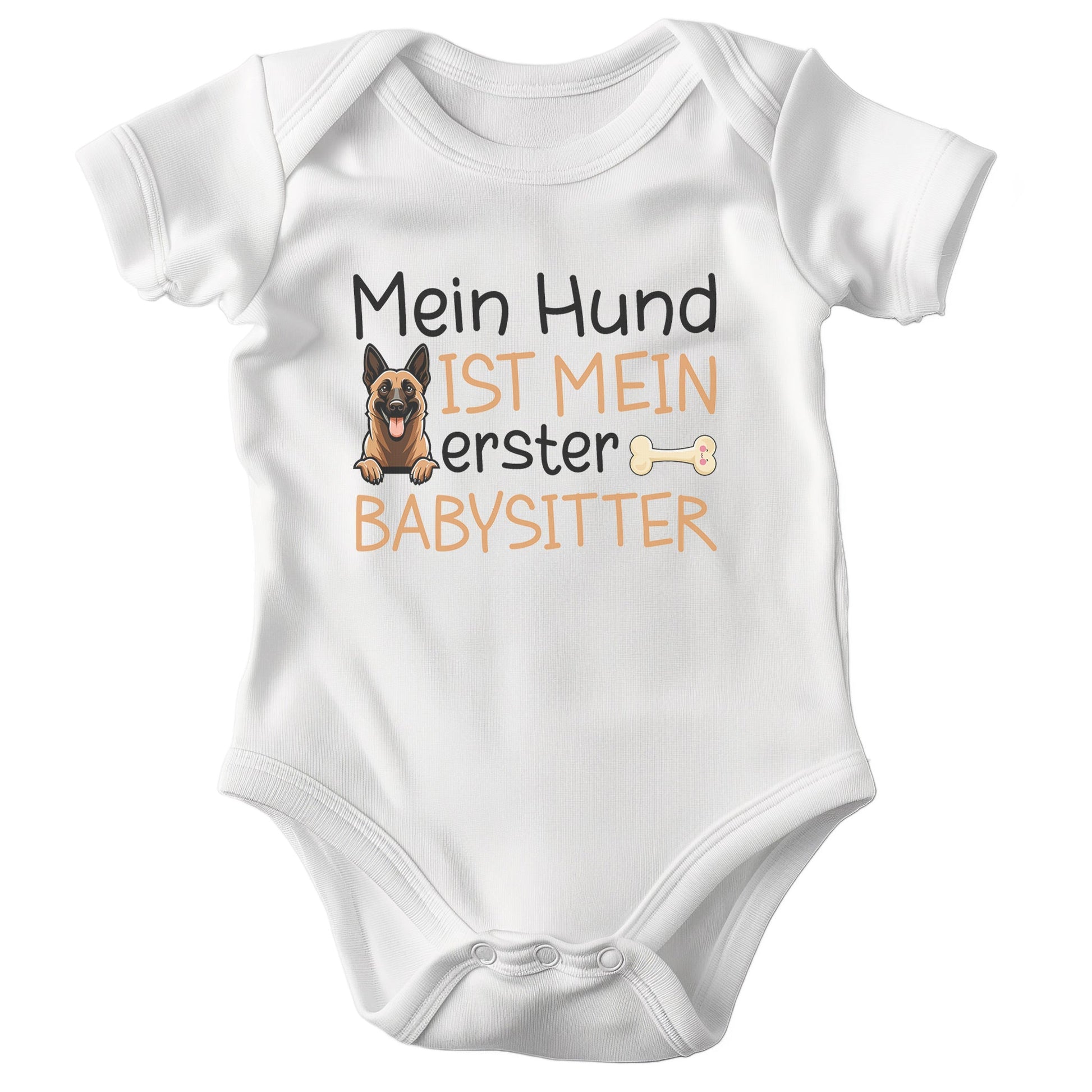 22Feels Unisex Babybody Bio-Baumwolle – Weiß mit Babysitter Schäferhund – Geschenk zur Geburt, Babyparty oder zum 1. Geburtstag für Hunde-Fans-Baby Body-22Feels