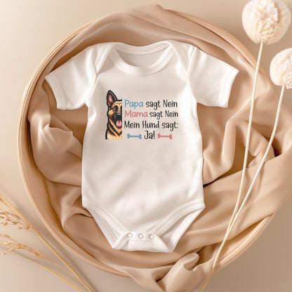 22Feels Unisex Babybody Bio-Baumwolle – Weiß mit Hund sagt Ja Schäferhund – Geschenk zur Geburt, Babyparty oder zum 1. Geburtstag für Hunde-Fans-Baby Body-22Feels