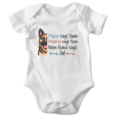 22Feels Unisex Babybody Bio-Baumwolle – Weiß mit Hund sagt Ja Schäferhund – Geschenk zur Geburt, Babyparty oder zum 1. Geburtstag für Hunde-Fans-Baby Body-22Feels