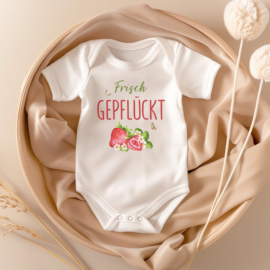22Feels Unisex Babybody Bio-Baumwolle – Weiß mit Erdbeer Motiv – Geschenk zur Geburt, Babyparty oder zum 1. Geburtstag für Garten-Fans-Baby Body-22Feels