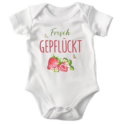 22Feels Unisex Babybody Bio-Baumwolle – Weiß mit Erdbeer Motiv – Geschenk zur Geburt, Babyparty oder zum 1. Geburtstag für Garten-Fans-Baby Body-22Feels
