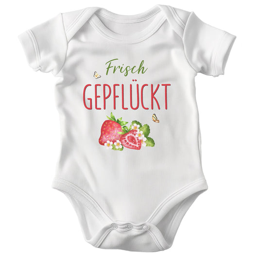 22Feels Unisex Babybody Bio-Baumwolle – Weiß mit Erdbeer Motiv – Geschenk zur Geburt, Babyparty oder zum 1. Geburtstag für Garten-Fans-Baby Body-22Feels