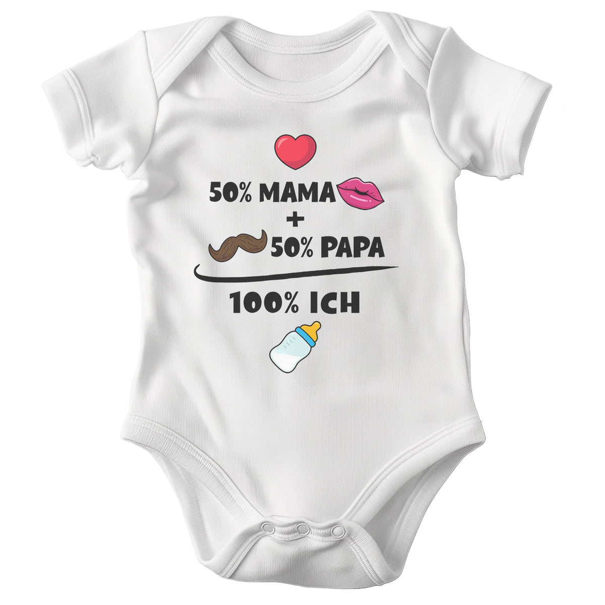 22Feels Unisex Babybody Bio-Baumwolle – Weiß mit 50% Mama 50% Papa Spruch – Lustiges Geschenk zur Geburt, Babyparty oder zum 1. Geburtstag-Baby Body-22Feels