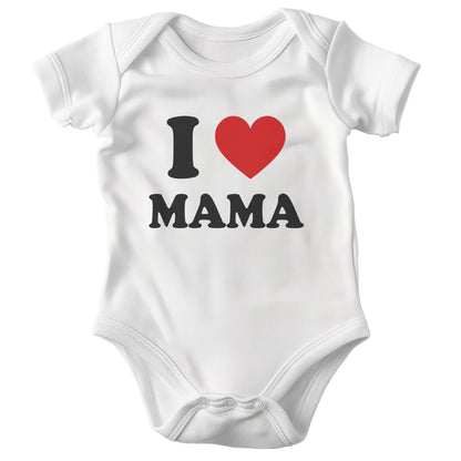 22Feels Unisex Babybody Bio-Baumwolle – Weiß mit I Love Mama – Klassisches Geschenk zur Geburt, Babyparty oder zum 1. Geburtstag & Muttertag-Baby Body-22Feels