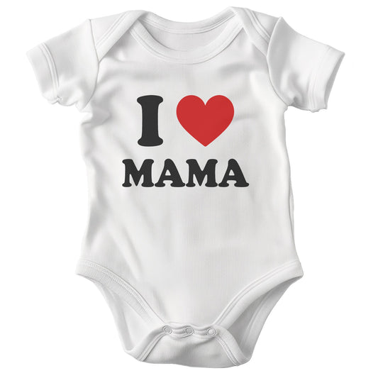 22Feels Unisex Babybody Bio-Baumwolle – Weiß mit I Love Mama – Klassisches Geschenk zur Geburt, Babyparty oder zum 1. Geburtstag & Muttertag-Baby Body-22Feels