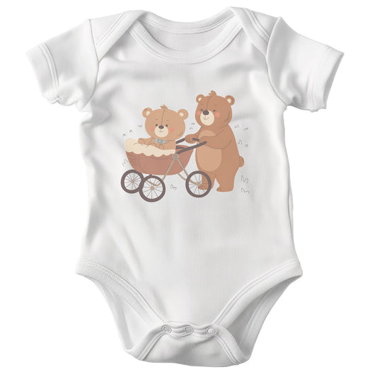 22Feels Unisex Babybody Bio-Baumwolle – Weiß mit Bären-Familie – Geschenk zur Geburt, Babyparty oder zum 1. Geburtstag & Familienzuwachs-Baby Body-22Feels