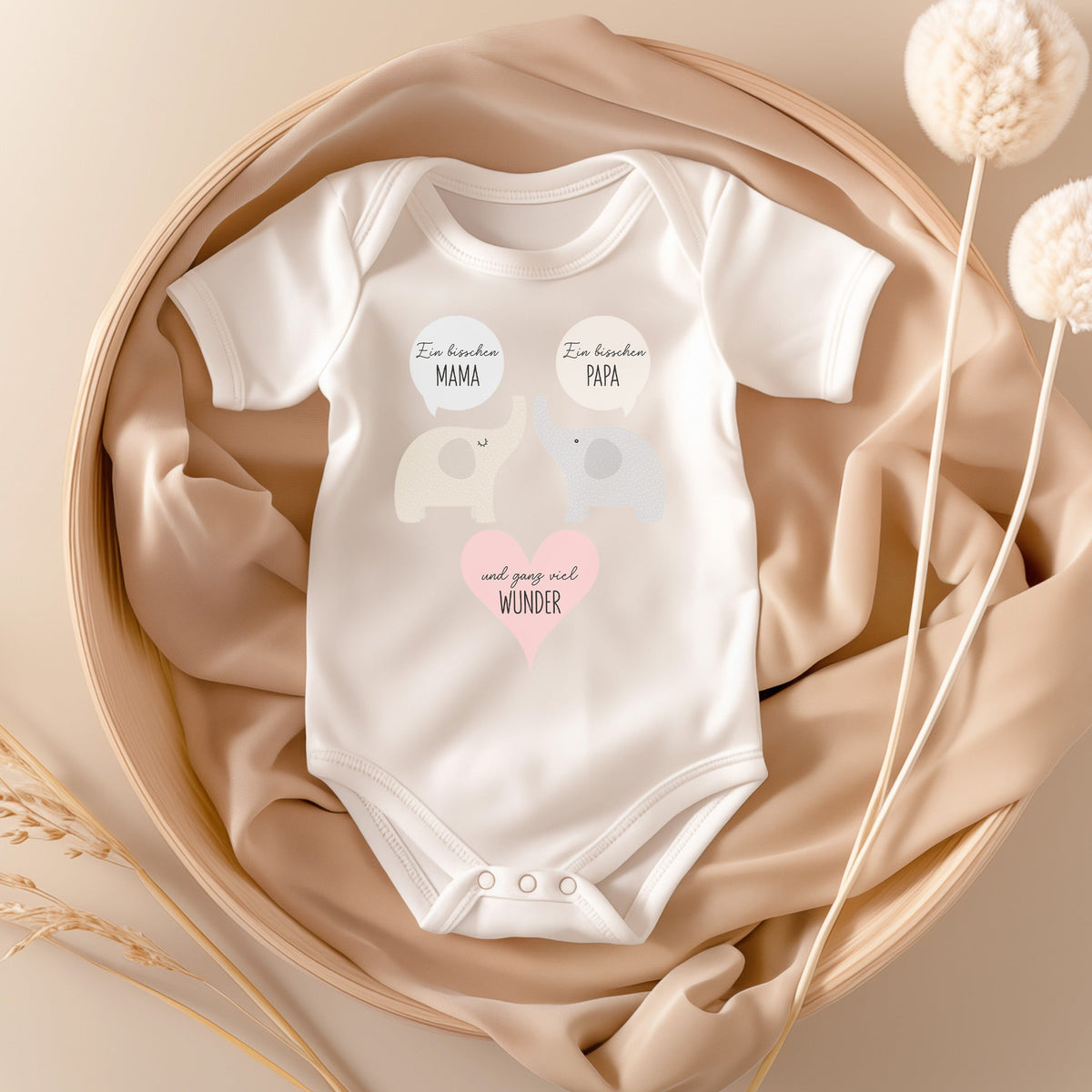 22Feels Unisex Babybody Bio-Baumwolle – Weiß mit Elefanten Wunder Spruch – Geschenk zur Geburt, Babyparty oder zum 1. Geburtstag & Taufe-Baby Body-22Feels
