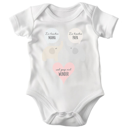 22Feels Unisex Babybody Bio-Baumwolle – Weiß mit Elefanten Wunder Spruch – Geschenk zur Geburt, Babyparty oder zum 1. Geburtstag & Taufe-Baby Body-22Feels