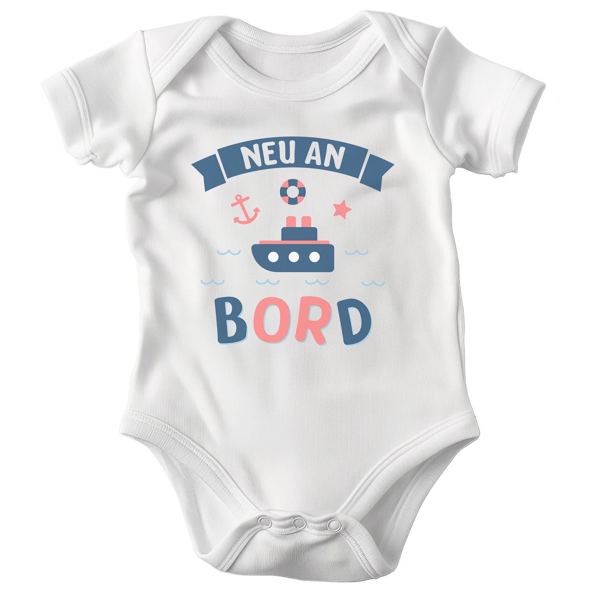 22Feels Unisex Babybody Bio-Baumwolle – Weiß mit Neu an Bord Motiv – Maritimes Geschenk zur Geburt, Babyparty oder zum 1. Geburtstag-Baby Body-22Feels